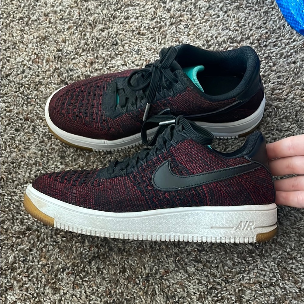 Nike Air Force 1 Flyknit Sneakers - Black and Red